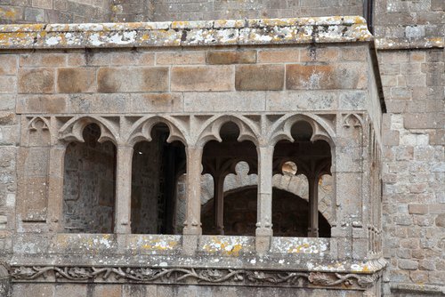 Bas-relief in the monastery yard of Mont-Saint-Michel, Normandy, France