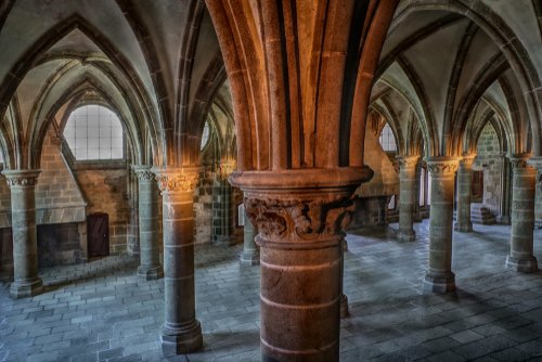 Mont Saint-Michel, Manche, Normandy, France. UNESCO World Heritage site. Benedictine abbey, VII - XVI centuries.